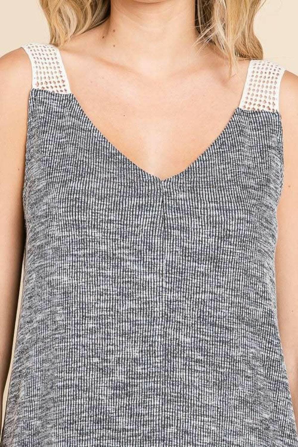 Culture Code Contrast Eyelet Strap Slit Ribbed Tank - Love Salve